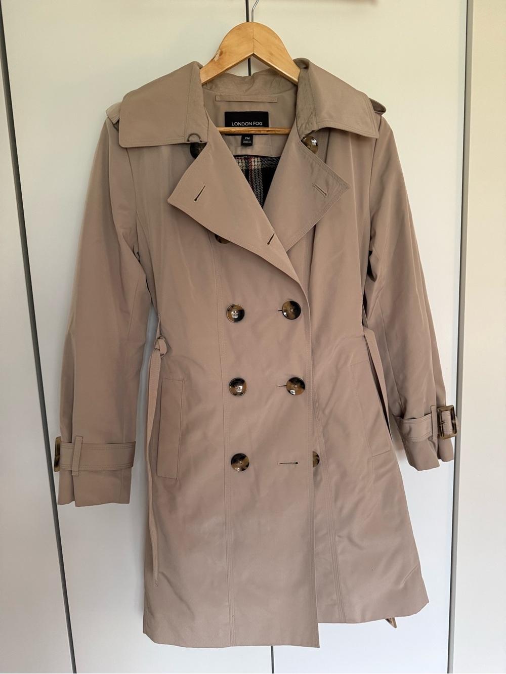 London Fog Taupe Double-Breasted Trench Coat